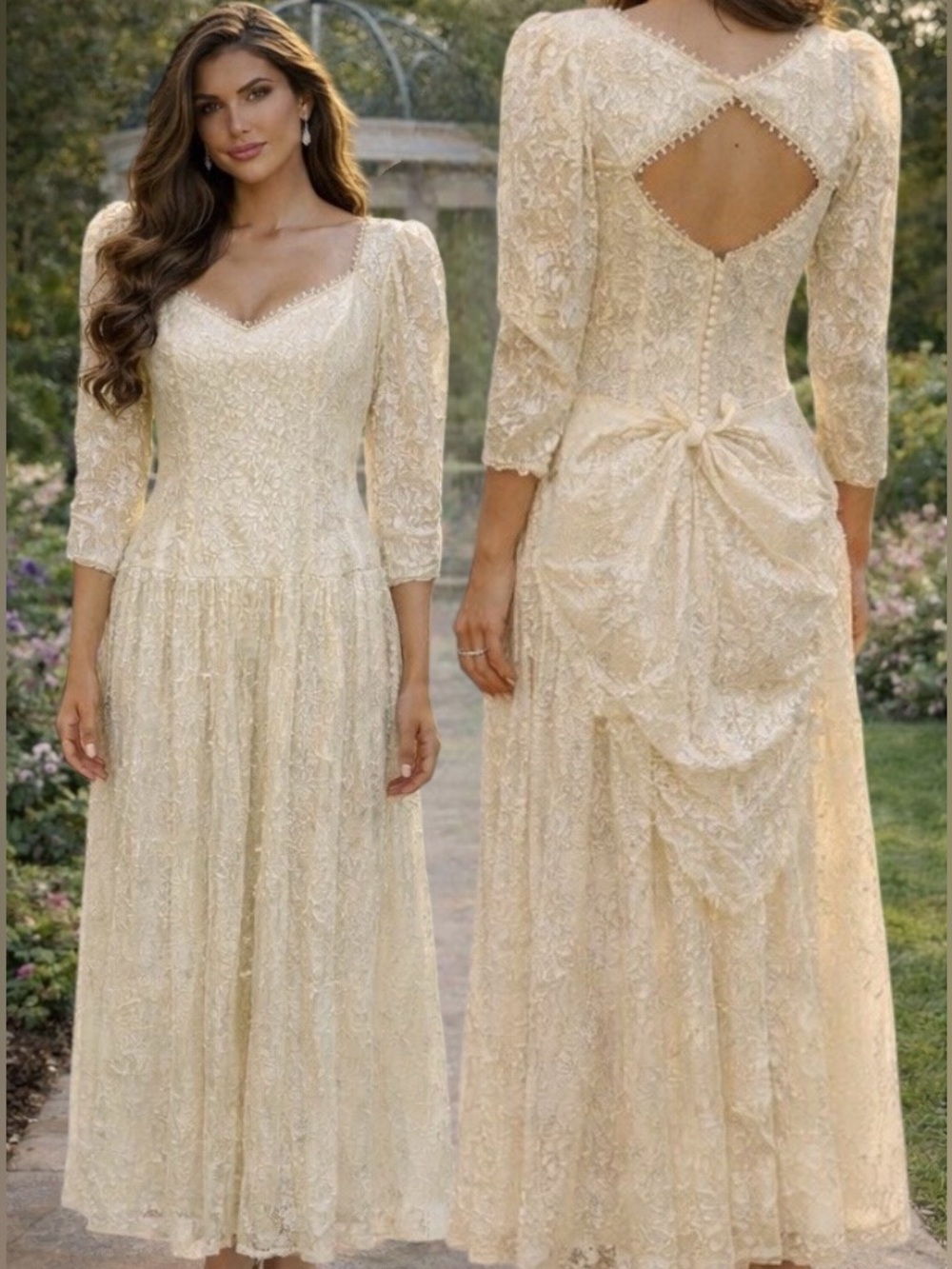 Vintage Lace Pearl Beaded Cottagecore Victorian Fairy Prairie Romantic Dress